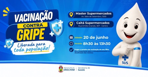 Vacinação contra a gripe terá ação especial em supermercados de Erechim neste sábado