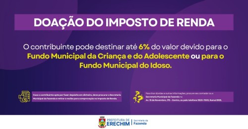 Contribuintes podem destinar até 6% do Imposto de Renda para fundos sociais do município