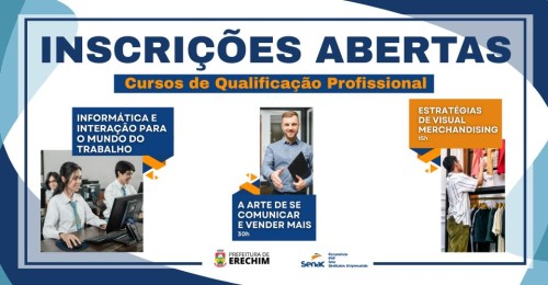 Inscrições abertas para três cursos de qualificação gratuitos