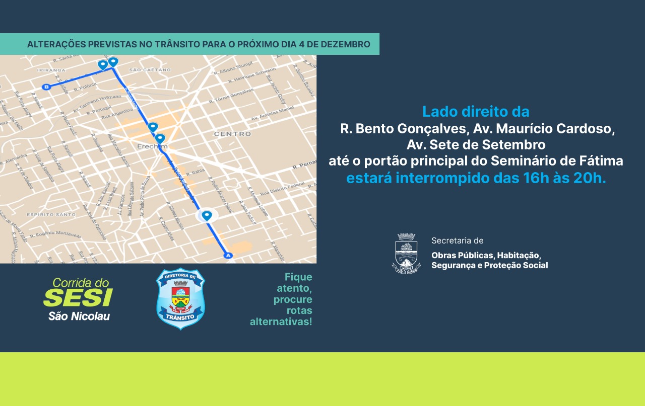  Altera?es previstas no tr?nsito para o pr?ximo dia 4 de dezembro 