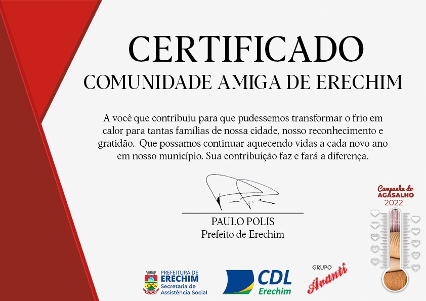  Empresas s?o certificadas pelo apoio ? Campanha do Agasalho 