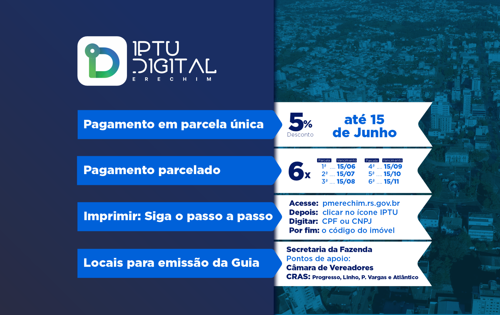  IPTU:  pagamento em parcela ?nica e com desconto de 5% vai at? o dia 15 deste m?s