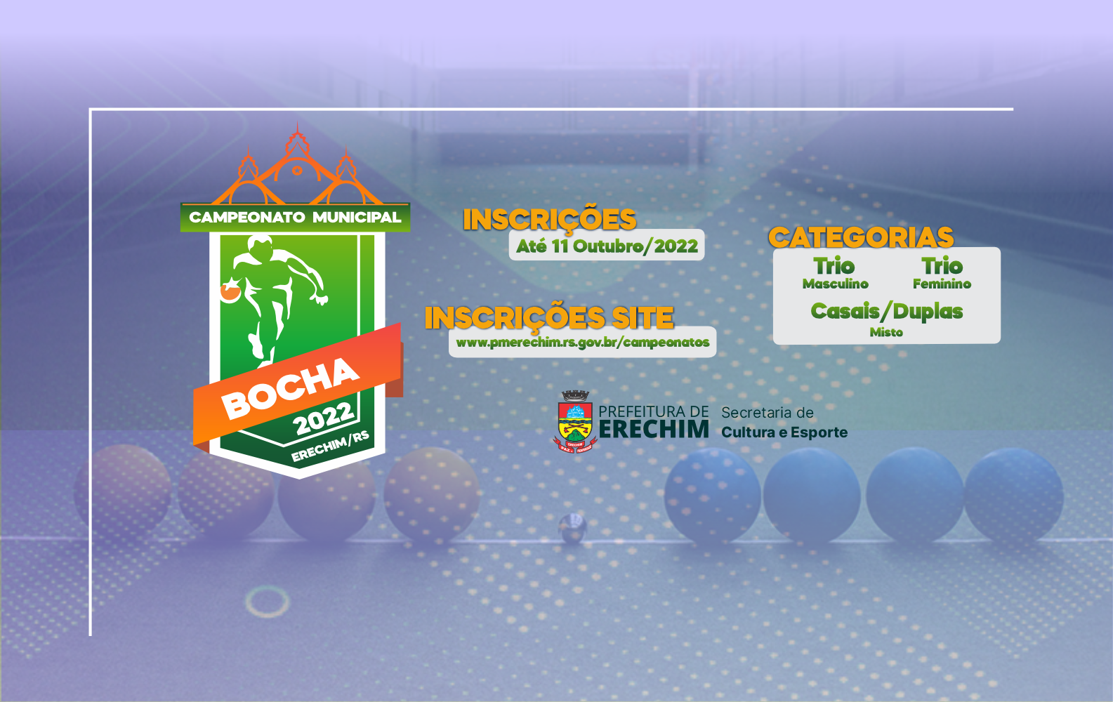  Inscrições abertas para o Campeonato Municipal de Bocha para Trios e para Casais/Duplas