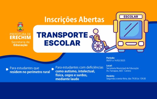 ?ltimos dias para inscri?es no Transporte Escolar para estudantes do interior e com defici?ncias