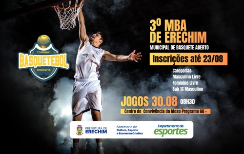 Inscrições abertas para o 3º MBA - Municipal de Basquete Aberto