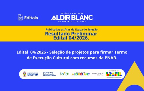 Divulgado resultado preliminar do Edital nº 04/2026 da Política Nacional Aldir Blanc