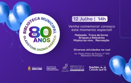 Biblioteca Municipal celebra 80 anos com programação especial neste domingo
