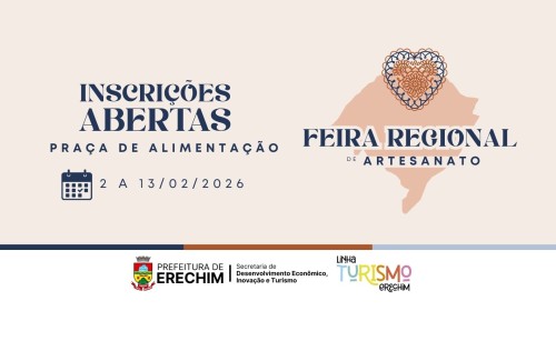 Inscrições abertas para expositores da Praça de Alimentação da 1ª Feira Regional de Artesanato