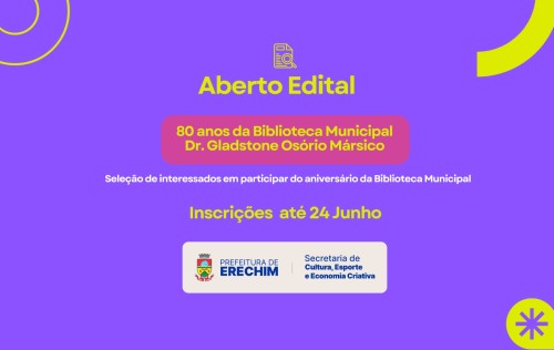 Edital seleciona participantes para comemoração dos 80 anos da Biblioteca Municipal de Erechim