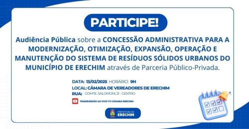 Audi?ncia P?blica sobre a concess?o administrativa do sistema de res?duos s?lidos ? nesta quinta-feira