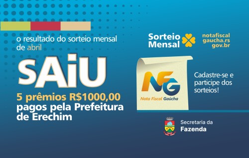 Nota Fiscal Ga?cha: ganhadores do sorteio do munic?pio de Erechim do dia 25/04/2024