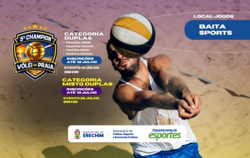Prefeitura de Erechim abre inscrições para o 5º Champion de Vôlei de Praia
