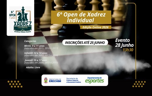 Abertas inscrições para o 6º Open de Xadrez Individual Edição Online 2026