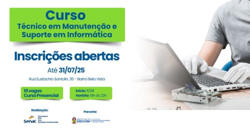 Inscrições abertas para o Técnico em Manutenção e Suporte em Informática
