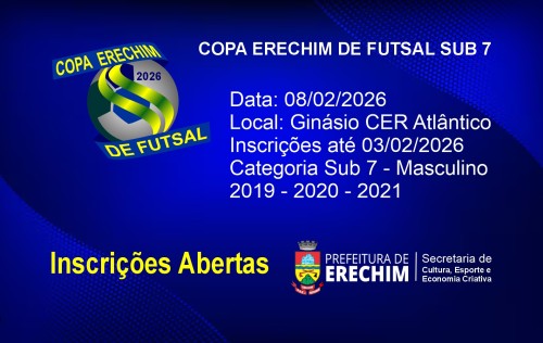 Inscri?es abertas para a Copa Erechim de Futsal Sub 7 2026