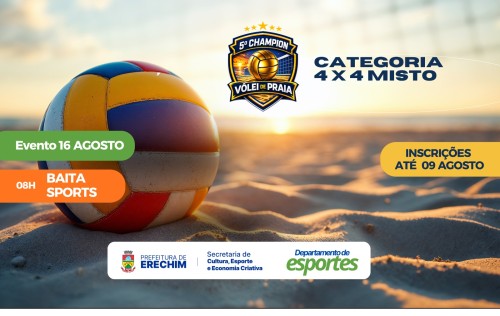 5º Champion de Vôlei de Praia está com inscrições abertas para a categoria 4x4 Misto