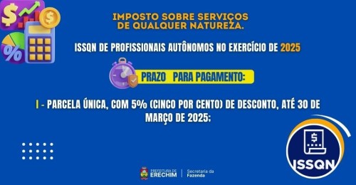 Prazo para pagar o ISSQN com 5% de desconto vence em 30 mar?o