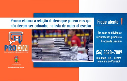 Procon de Erechim: orienta?es ?s fam?lias sobre material escolar  