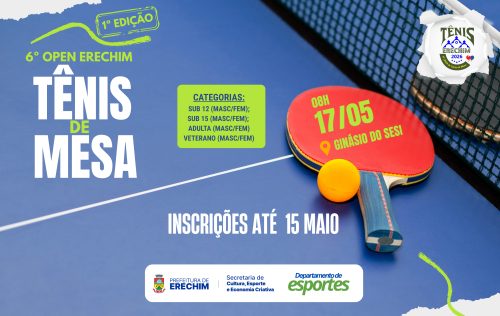6º Open Erechim de Tênis de Mesa acontece no dia 17 de maio no Ginásio do SESI